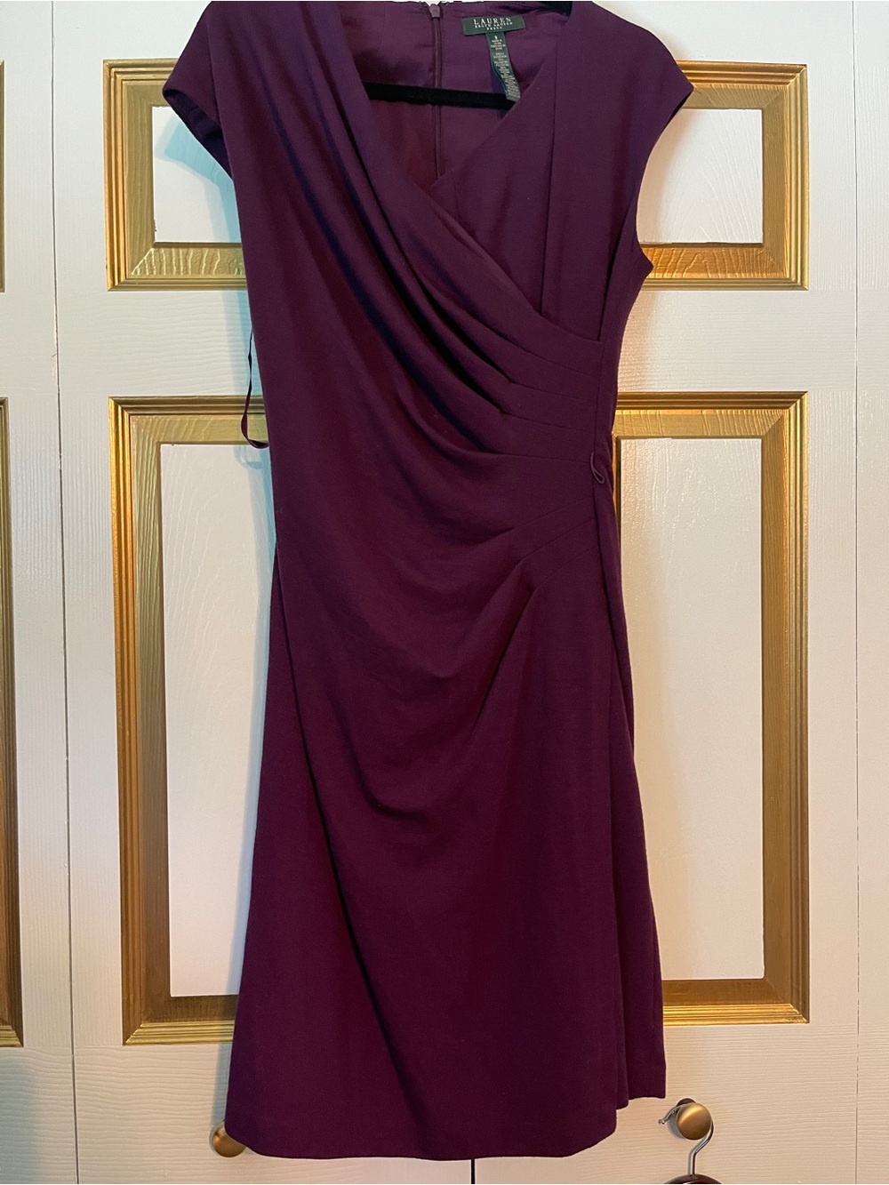 Ralph Lauren Plum Draped Cap-Sleeve Midi Dress